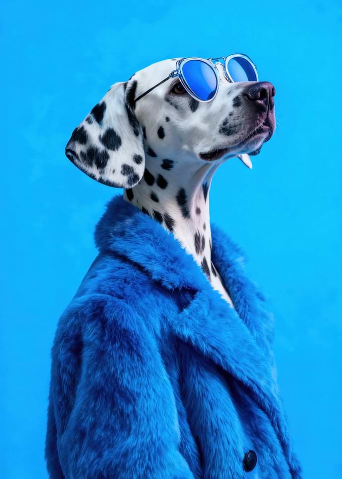 Dalmatian in Blue Fur Coat – Pop Art