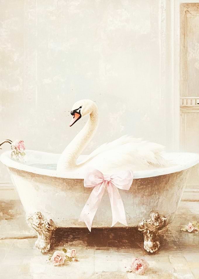 Swan in Bathtub with Pink Bow