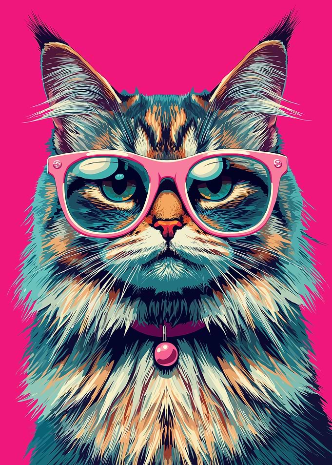 Digital Illustration of Cool Cat in Pop Art Style