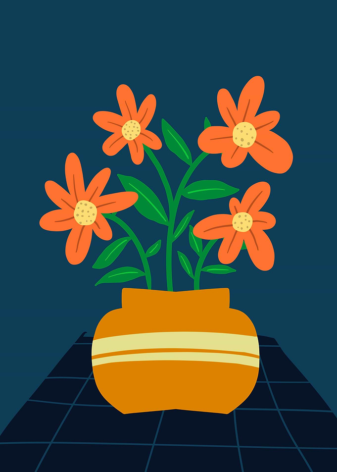 Orange Flowers in Vase Still Life