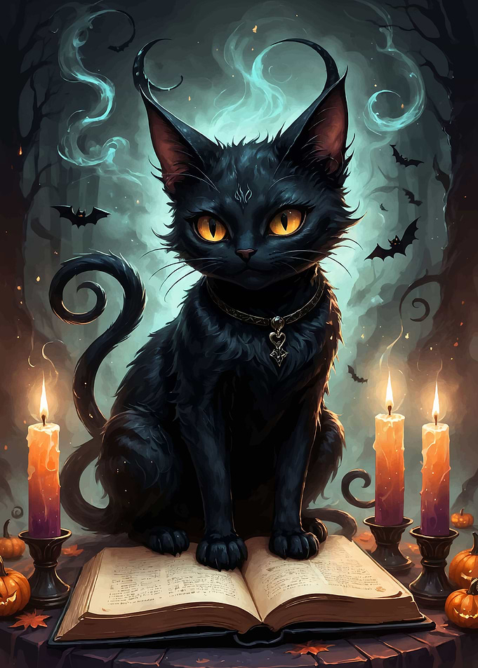 Halloween Black Cat with Spellbook