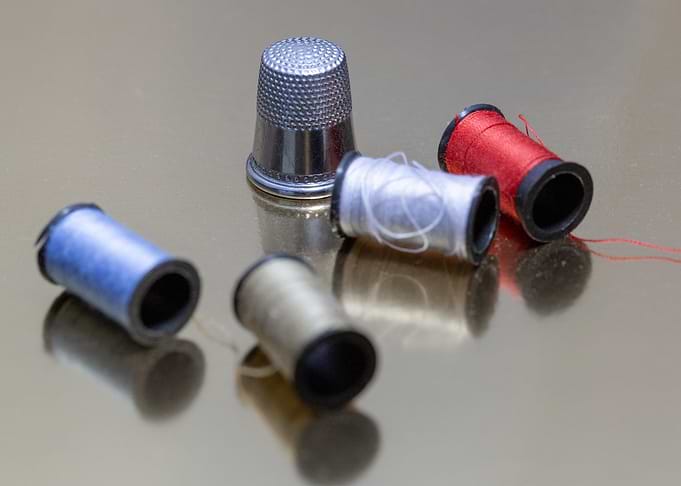 Sewing Supplies: Thimble and Thread Spools