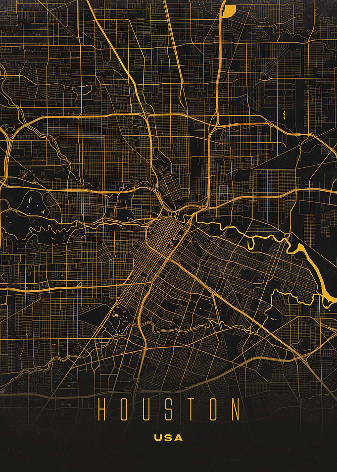Houston, USA City Map Artwork - Modern Minimalist Street Map of Houston's Iconic Urban Landscape