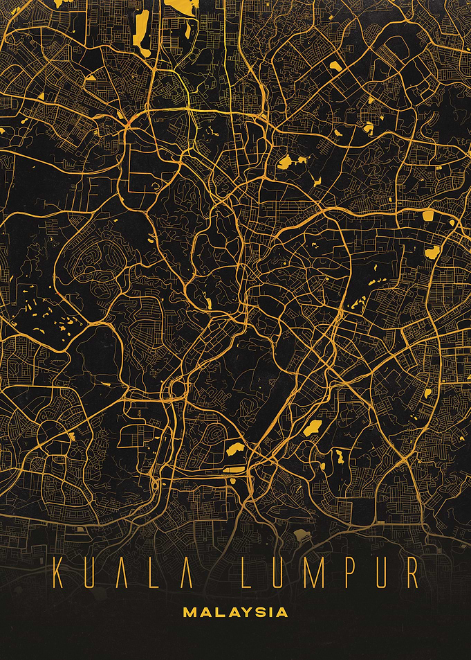 Kuala Lumpur, Malaysia City Map Artwork - Modern Minimalist Street Map of Kuala Lumpur's Urban Landscape