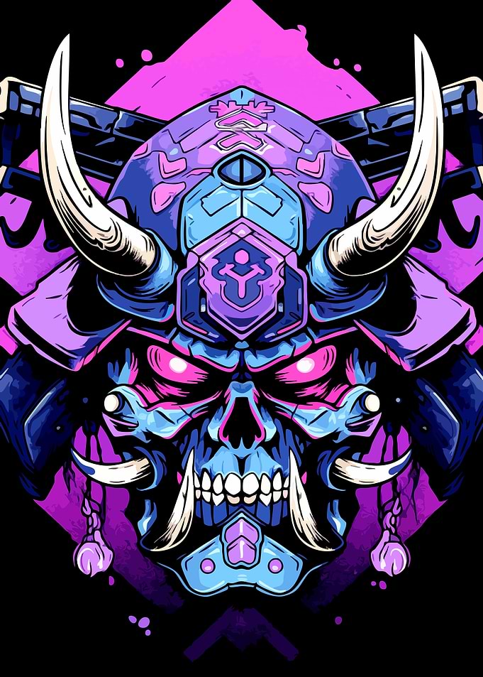 Cyberpunk Samurai Skull Illustration