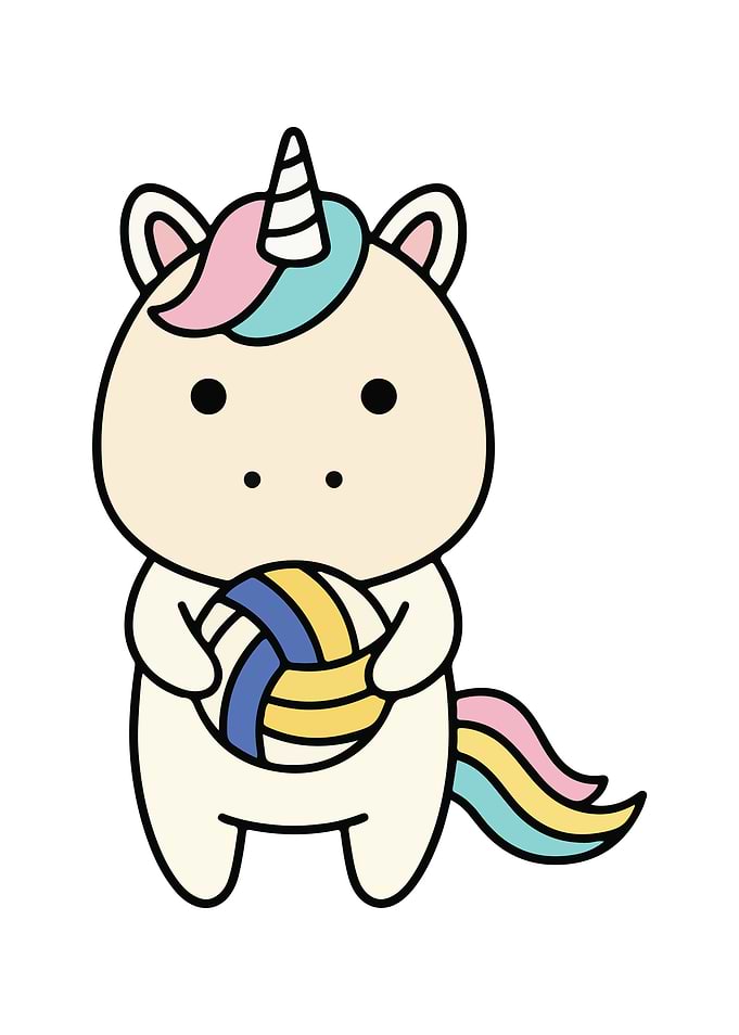 Cute Unicorn Holding Volleyball Cartoon Illustration