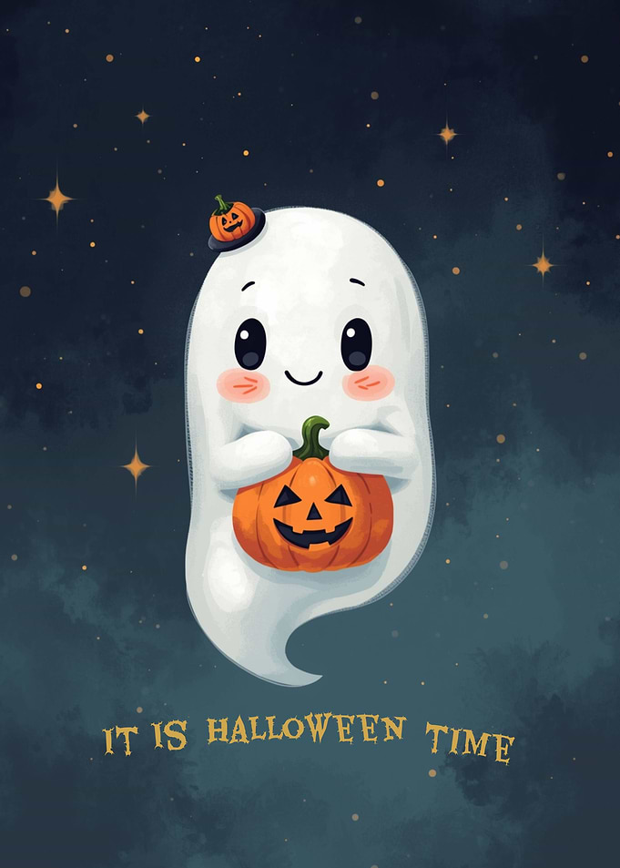 Cute Halloween Ghost with Pumpkin