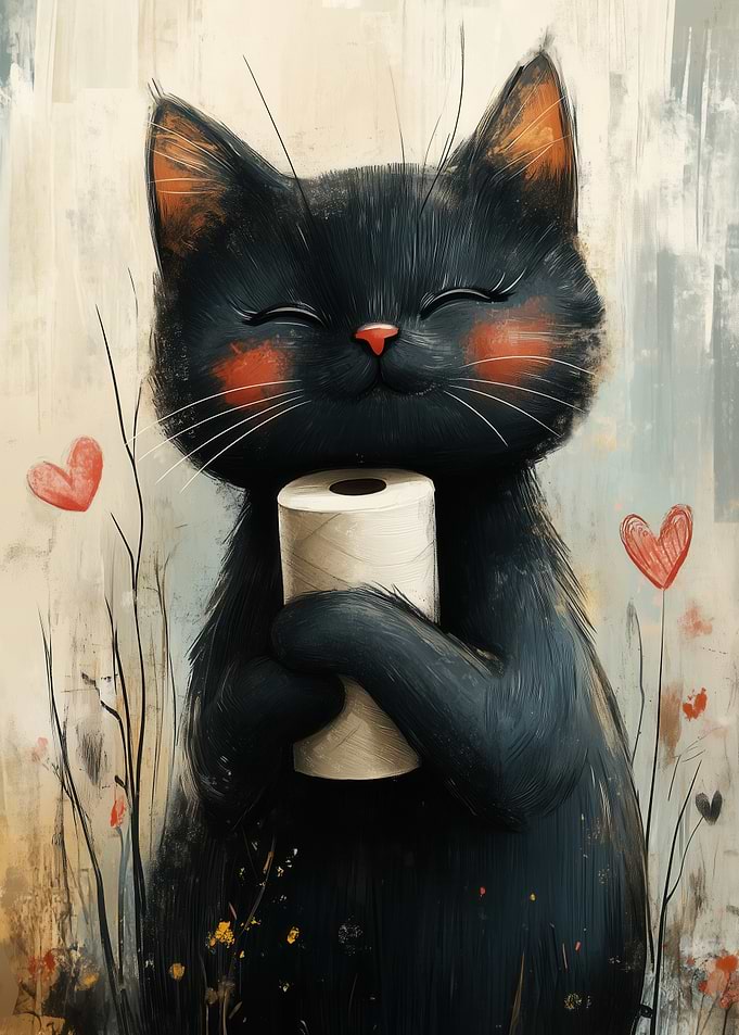 Cute Black Cat with Toilet Paper