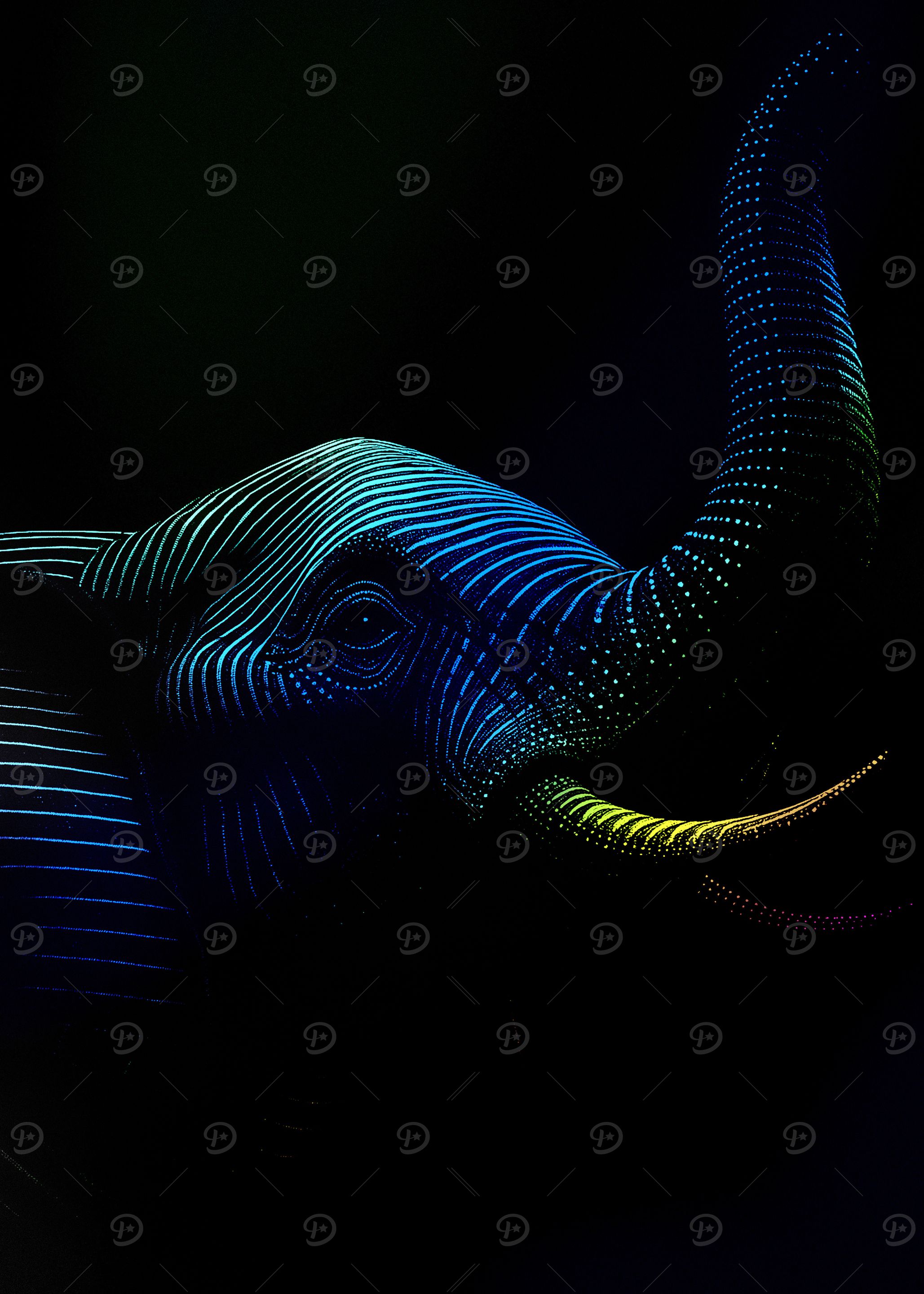 Abstract Elephant with Rainbow Lines