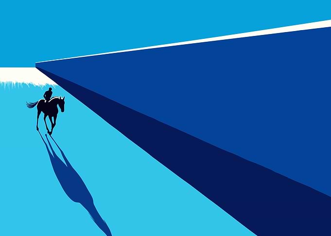 Horse and Rider in Blue Landscape