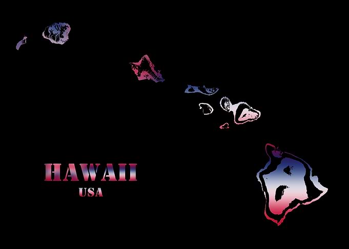 Hawaii USA Topographic Contour Relief Map blending terrain features into its emblematic colorful flag