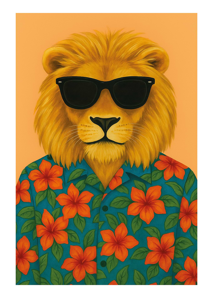 Lion in Hawaiian Shirt and Sunglasses