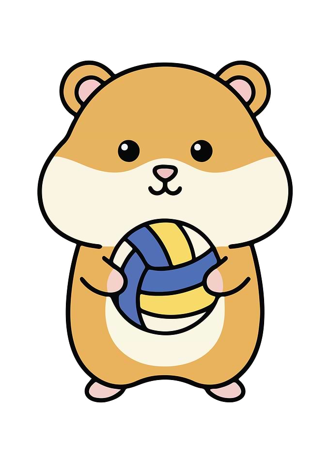 Hamster with Volleyball Cartoon Illustration