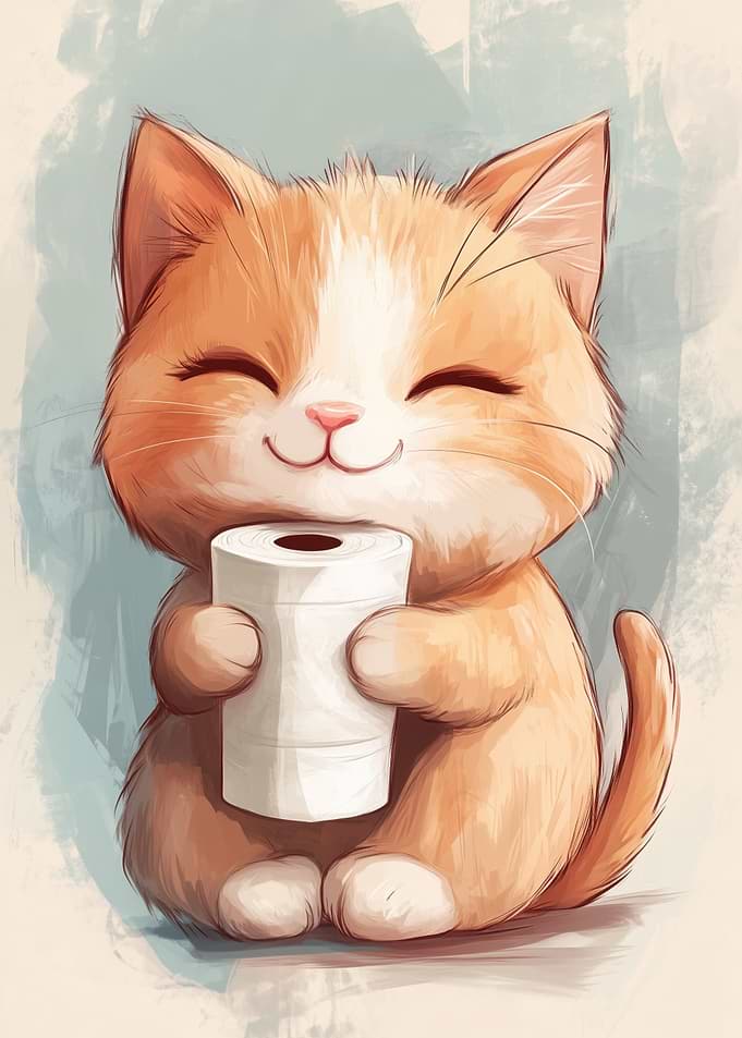 Cute Kitten Hugging Toilet Paper Roll