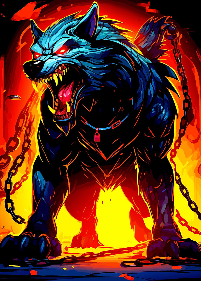 Angry Wolf with Chains and Fire