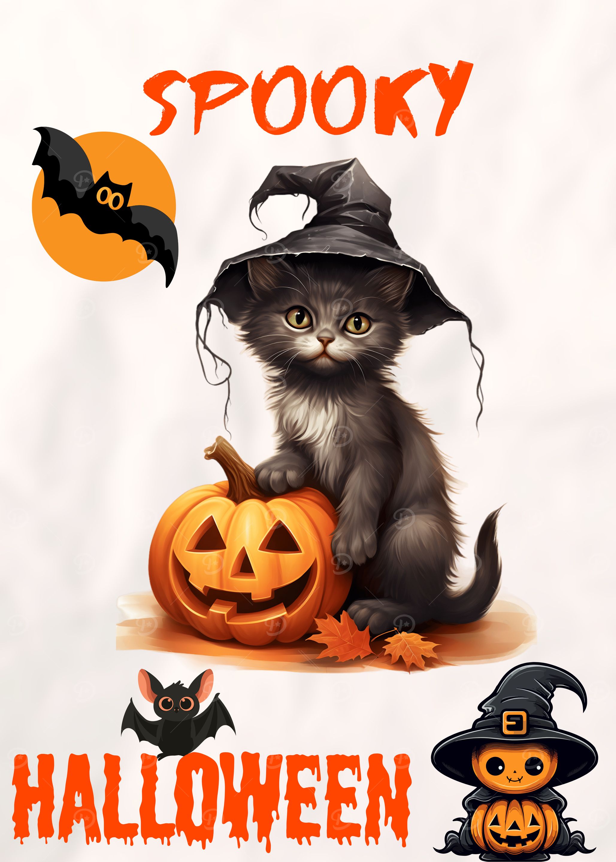 Spooky Halloween Cat with Pumpkin