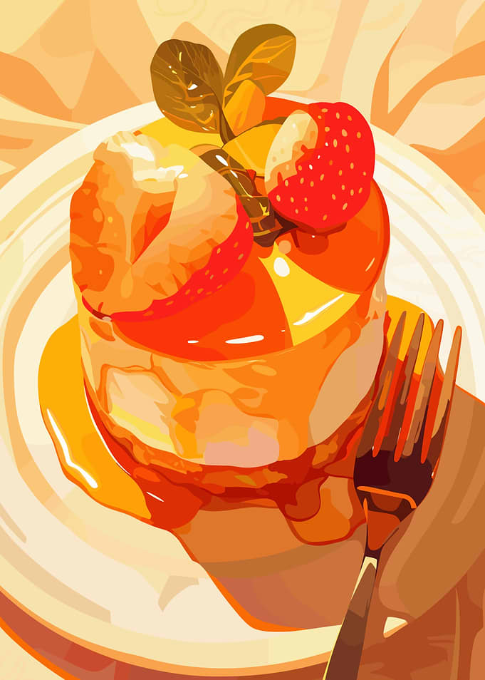 Strawberry Cake with Syrup Illustration