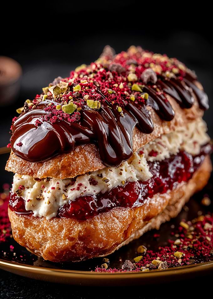 Delicious Eclair with Chocolate and Berries