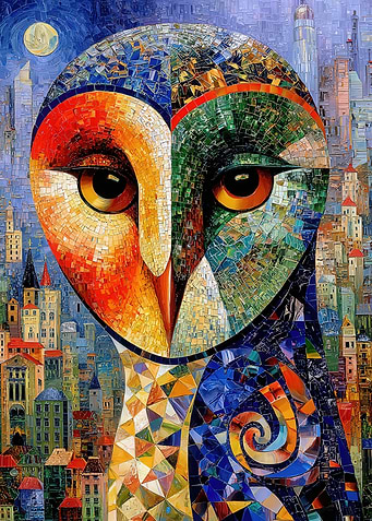 Mosaic Owl Cityscape