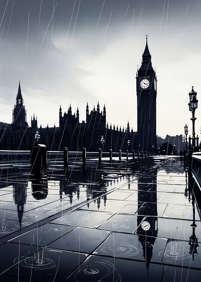 Rainy and cloudy day in London