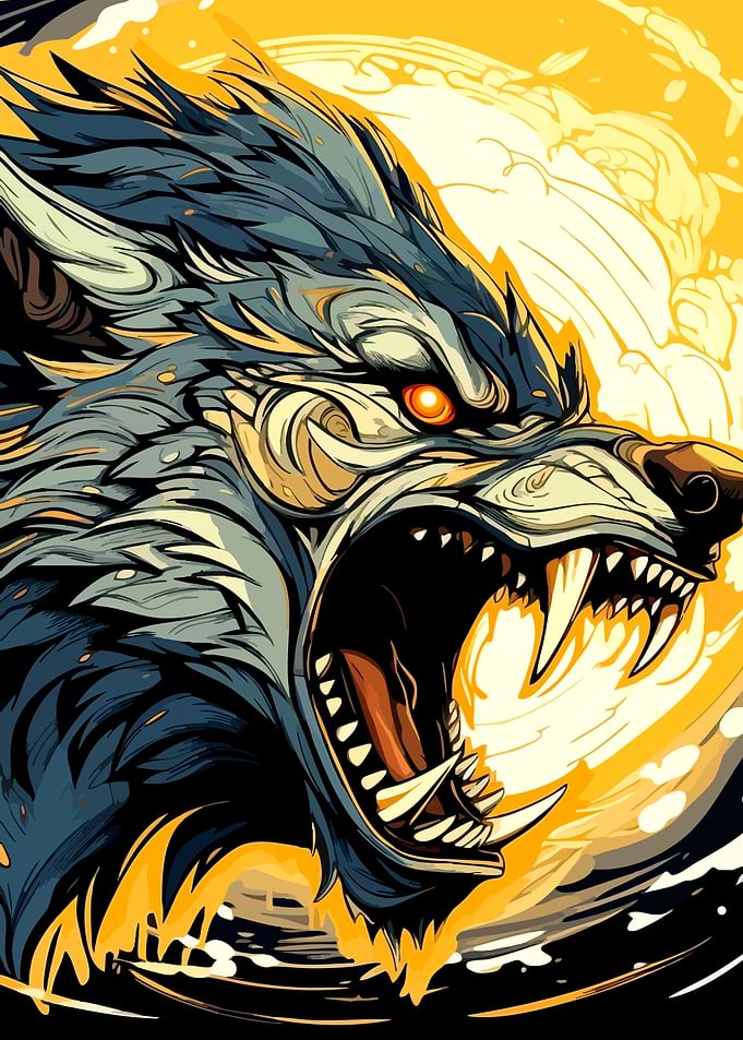 Fierce Wolf Illustration with Golden Accents