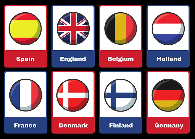 European Country Flags Cartoon Style