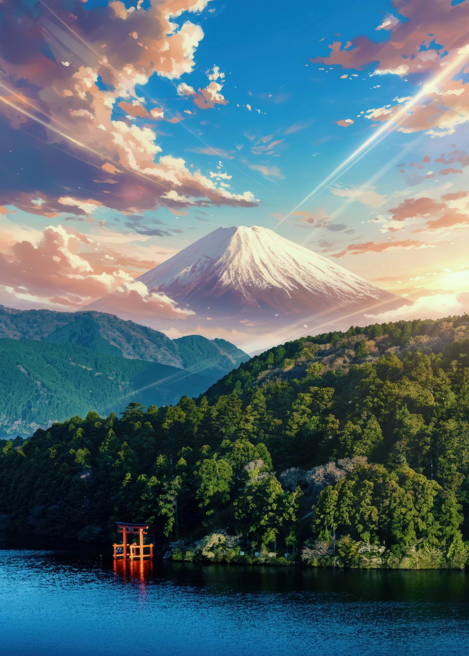 Mount Fuji Landscape Anime Style
