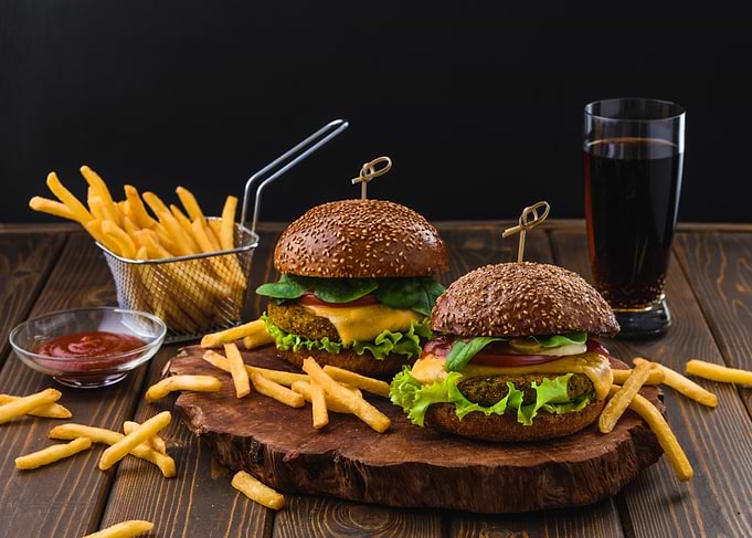 Burgers, Fries, and Drink Still Life