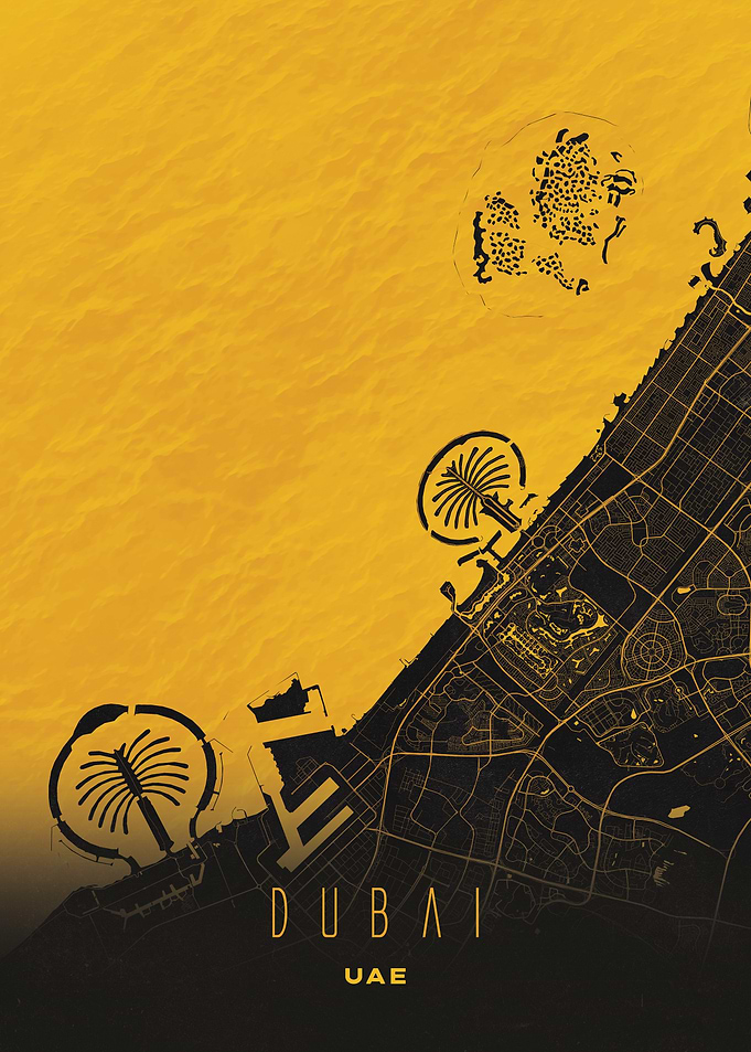 Dubai, UAE City Map Artwork - Modern Minimalist Street Map of Dubai's Iconic Urban Landscape