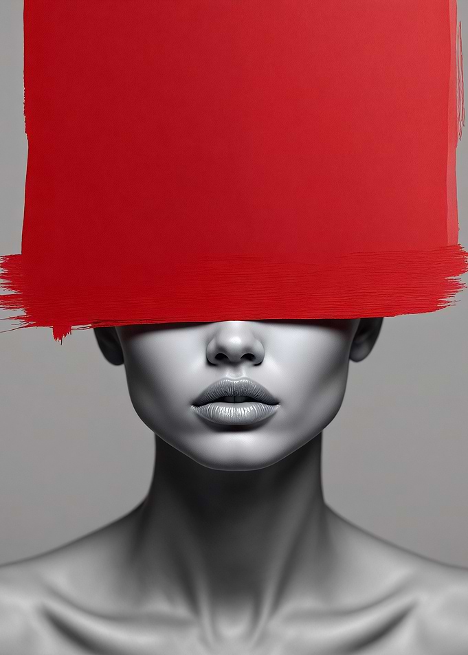 Woman portrait with red block