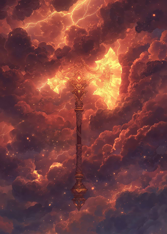 Glowing Axe in Stormy Sky