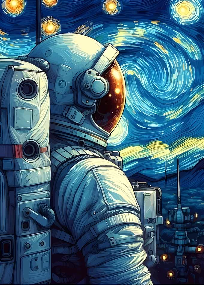 Astronaut in Space, Starry Night Style
