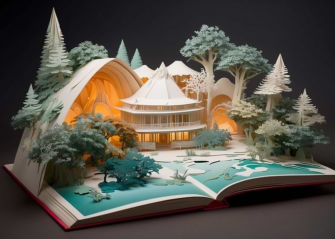 Paper Cut Landscape in Open Book