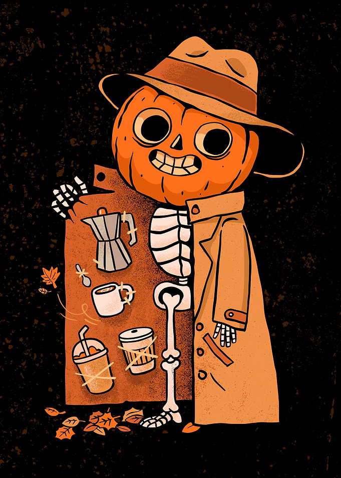 Pumpkin Head Skeleton Coffee Dealer