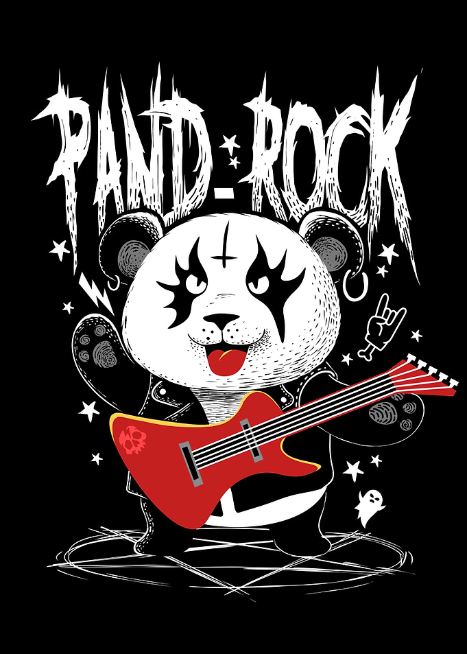 Panda Rock Cartoon Illustration