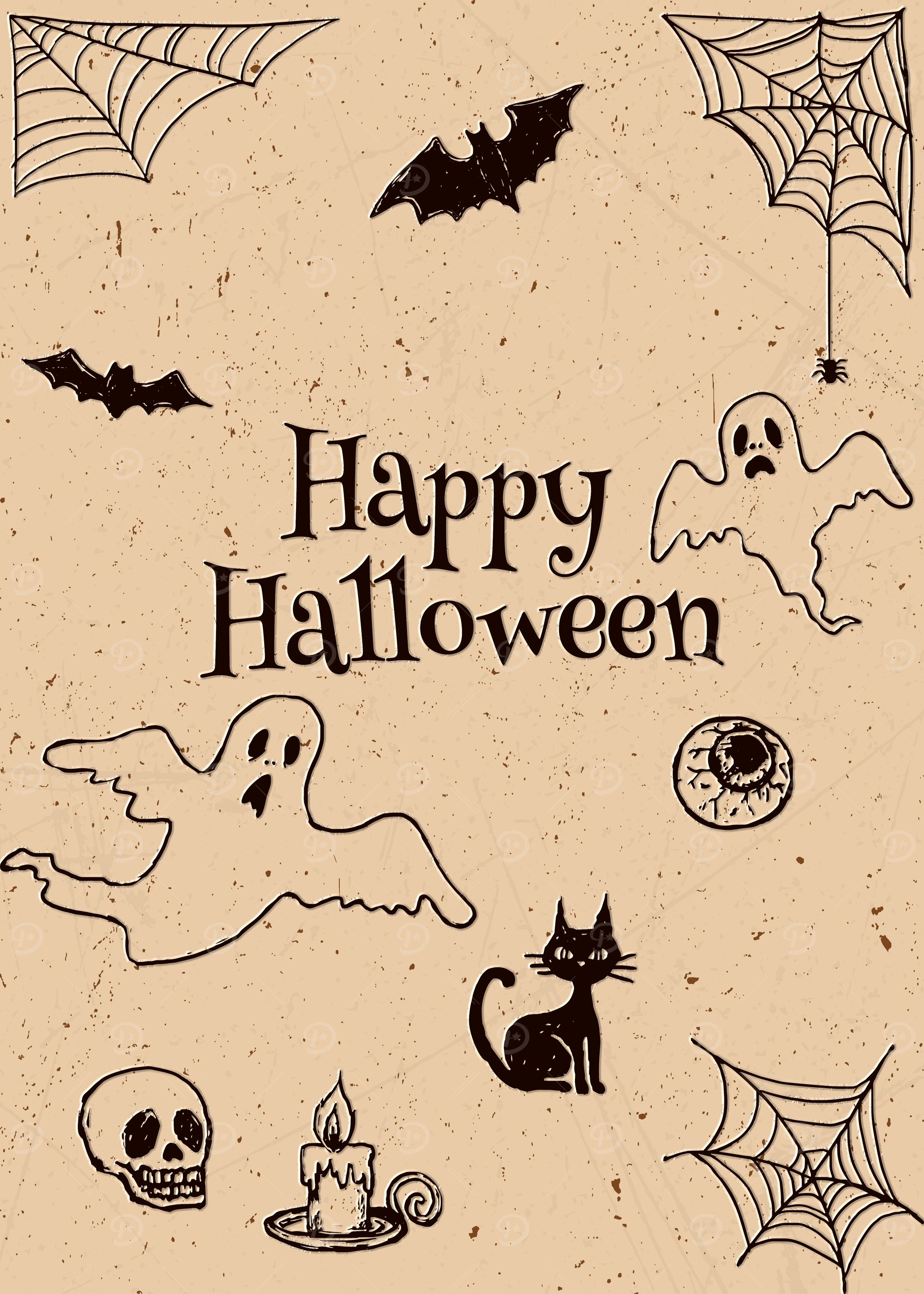 Happy Halloween Sketch with Spooky Elements