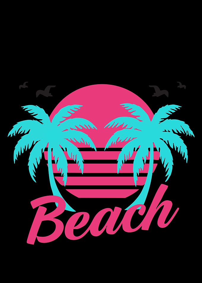 Retro Beach Palm Trees Sunset