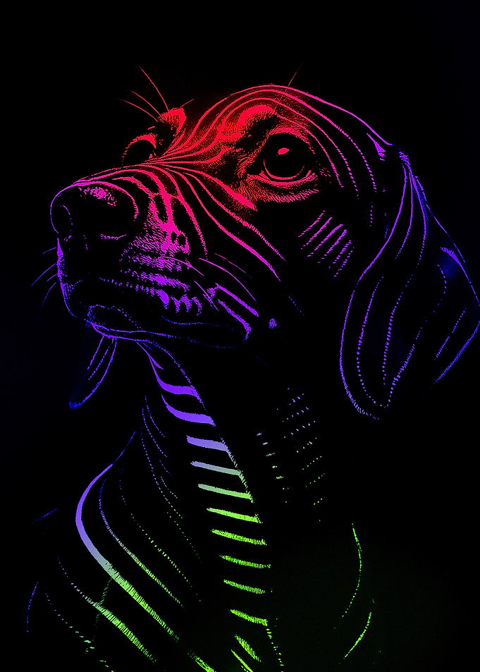 Neon Dachshund Portrait on Black Background