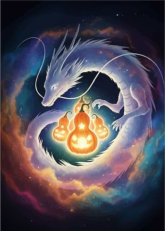 Celestial Dragon with Halloween Pumpkins