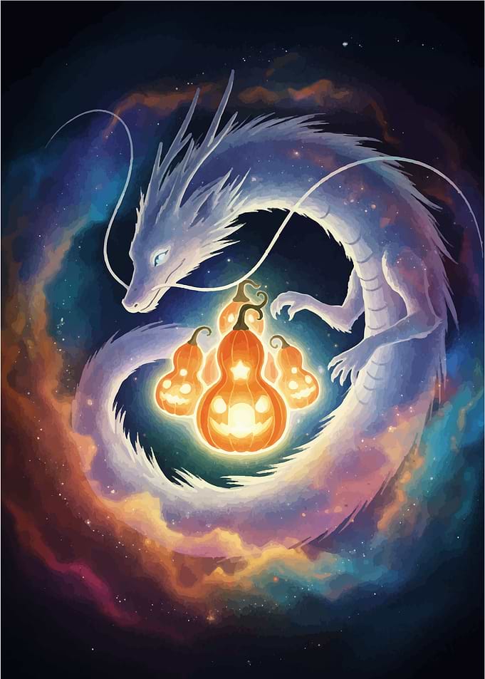 Celestial Dragon with Halloween Pumpkins