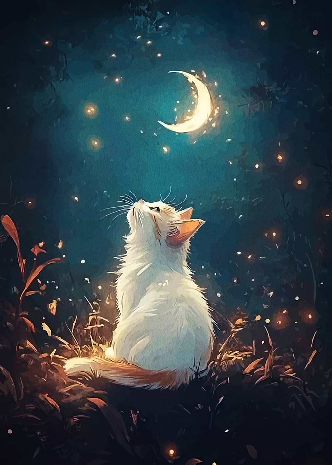 Cat gazing at the moon