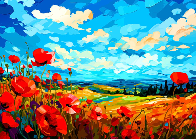 Poppy Field Landscape Painting
