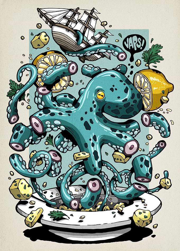 Octopus with Ship, Lemons, and Cheese