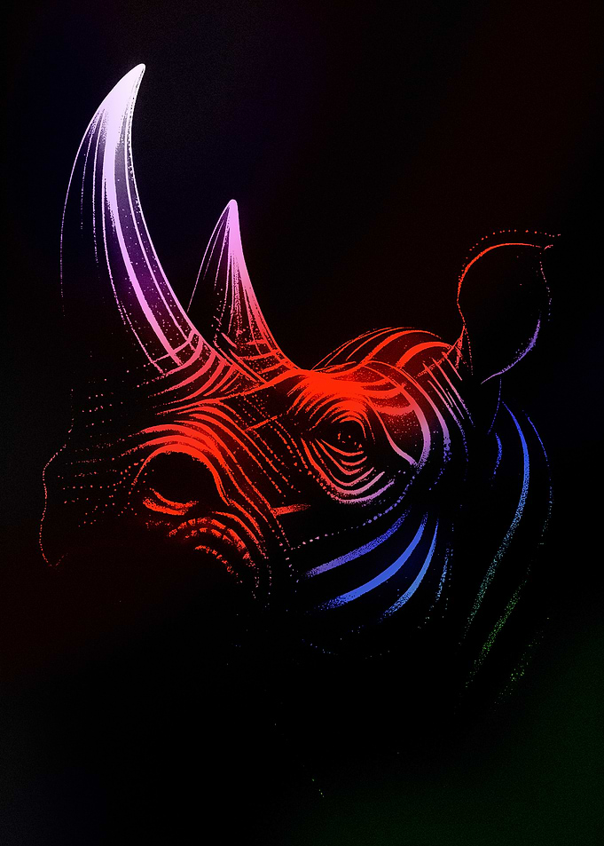 Neon Rhino Head Illustration