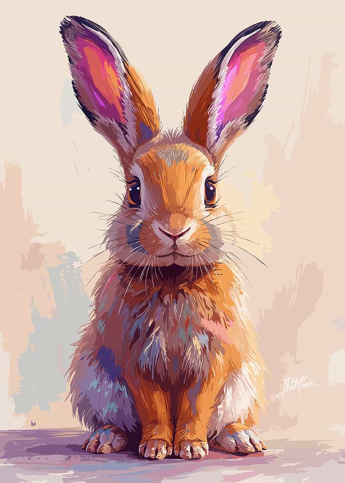 Cute Rabbit Portrait Digital Painting