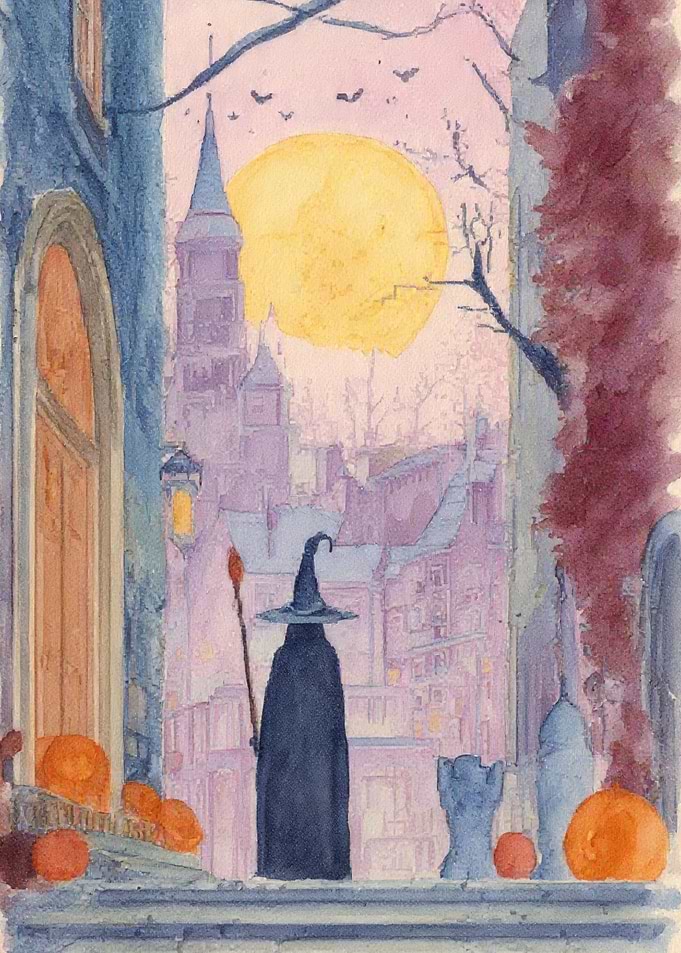 Watercolor Witch in Halloween Town