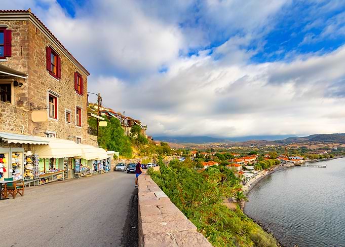 Scenic Coastal Townscape with Stone Buildings, Molivos