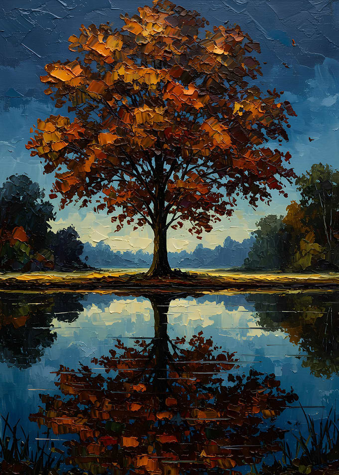 Autumn Tree Reflection Painting