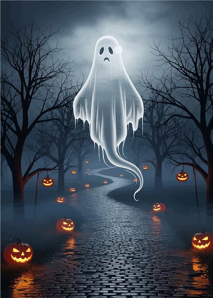 Halloween Ghostly Path with Jack-o'-lanterns