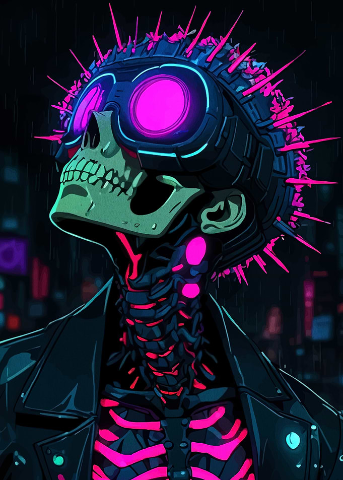 Cyberpunk Skeleton with Spikes and Goggles